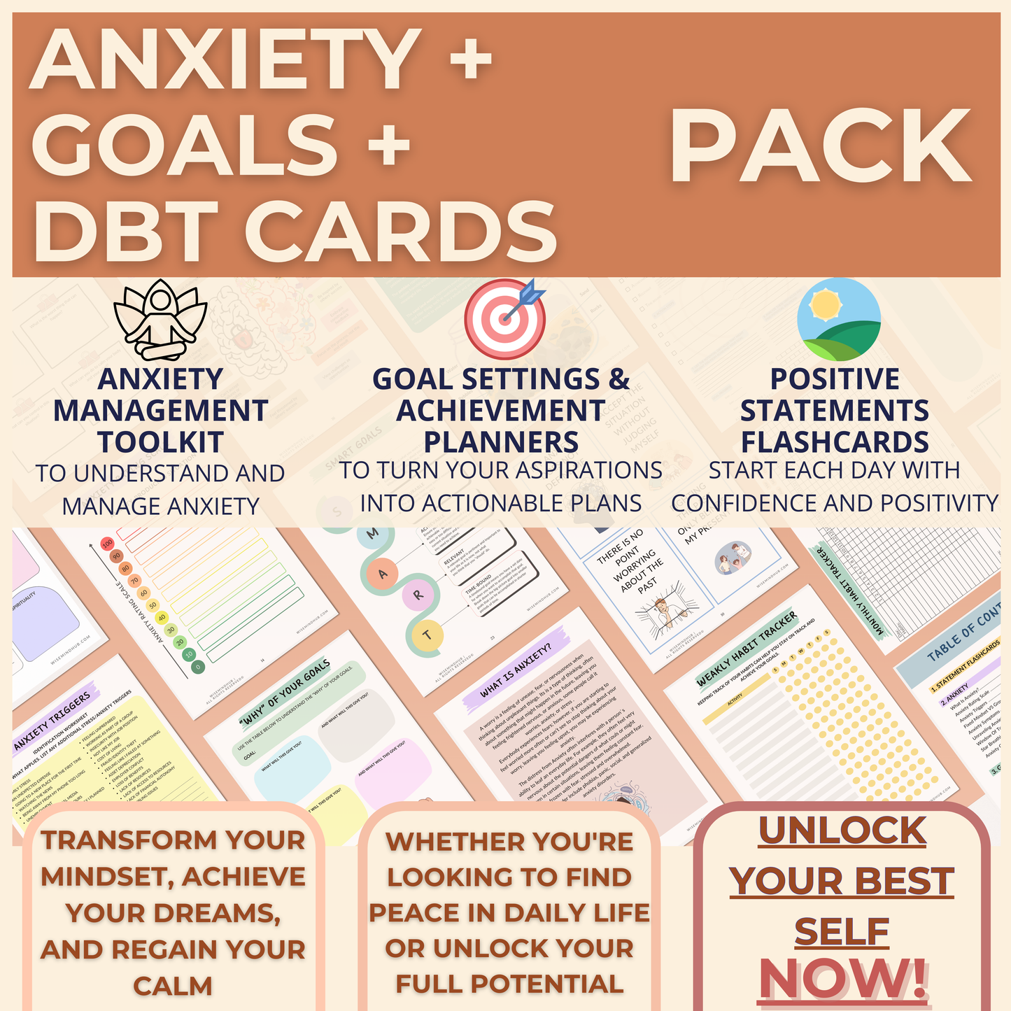 ALL-IN-ONE MEGA BUNDLE: ALL PACKS IN ONE BUNDLE | Psychology Resources, Values, Goals, Coping & Skills, Anxiety, DBT, CBT, Mindfullness, Strenghts